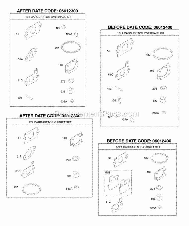Carburetor Overhaul Kit Carburetor Gasket Set Diagram and Parts List for AA0101-0001-01  Briggs and Stratton Engine